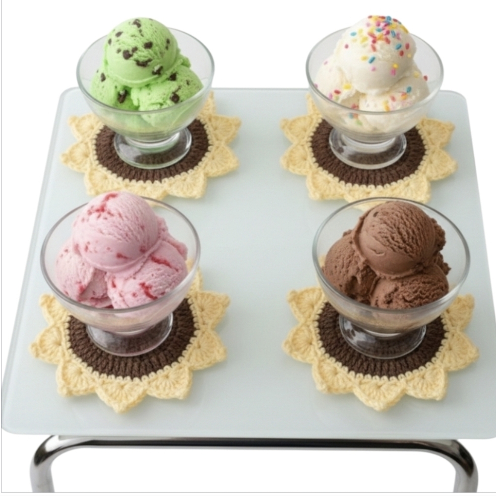 Hand Crafted Crochet Coaster Set Sunflower Cup Mat